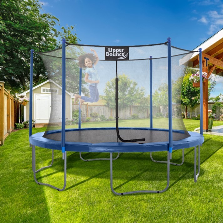 Blue Trampoline for Kids 12 Feet,Trampoline with Enclosure Net and Ladder Jumping Mat Spring Cover Padding Outdoor Safety Backyard Toys 