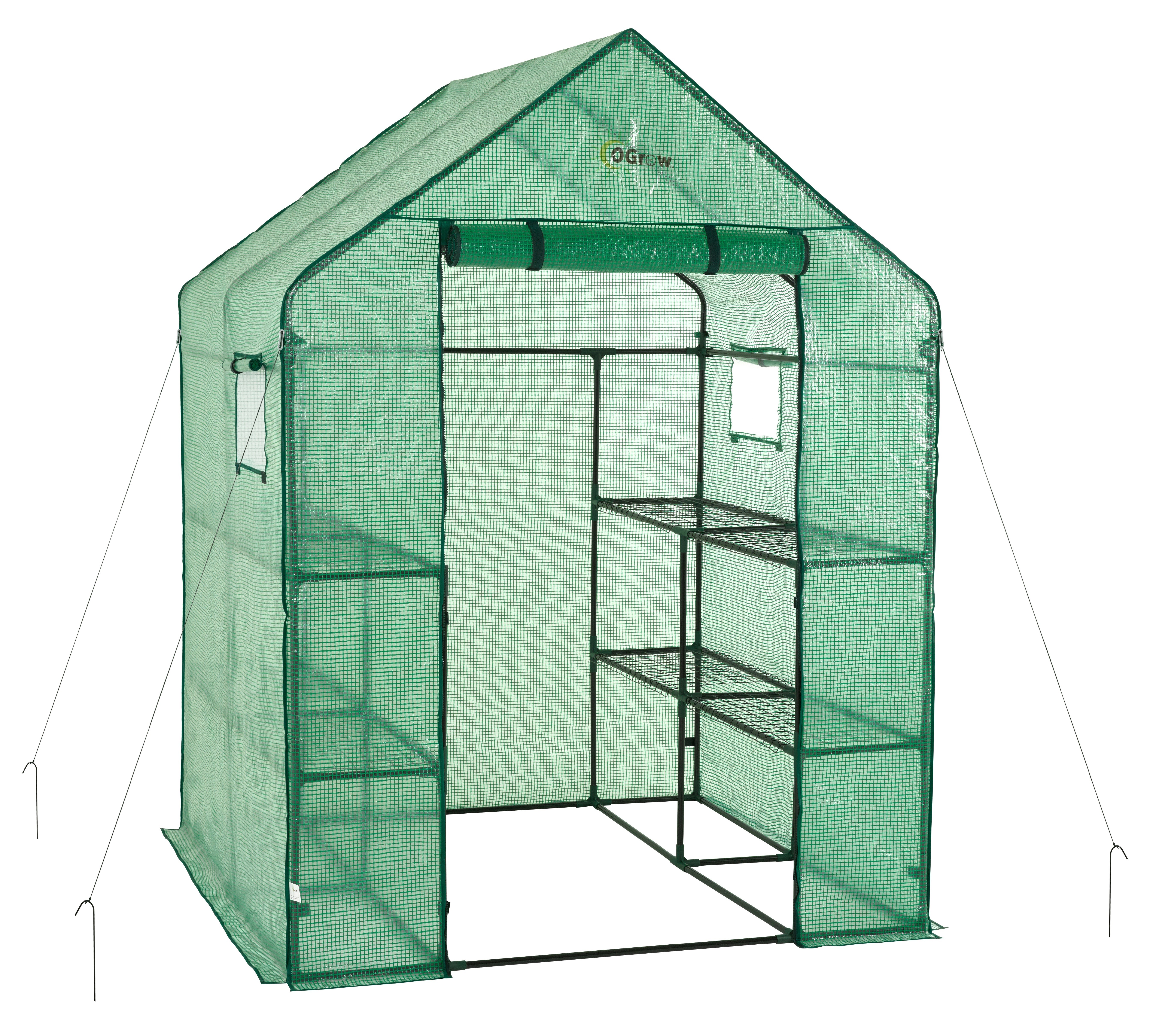 Ogrow Portable Walk In Greenhouse - 2 Tier 8 Shelf Large Polythene Garden Greenhouse - 77" H x 56" W x 56" D