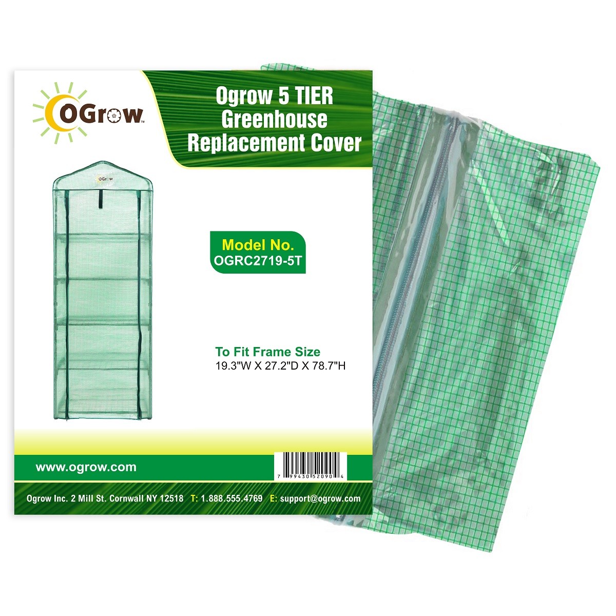 5 Tier Mini Polyethylene Plastic Greenhouse Replacement Cover - 27" W x 19" D x 79" H - Green
