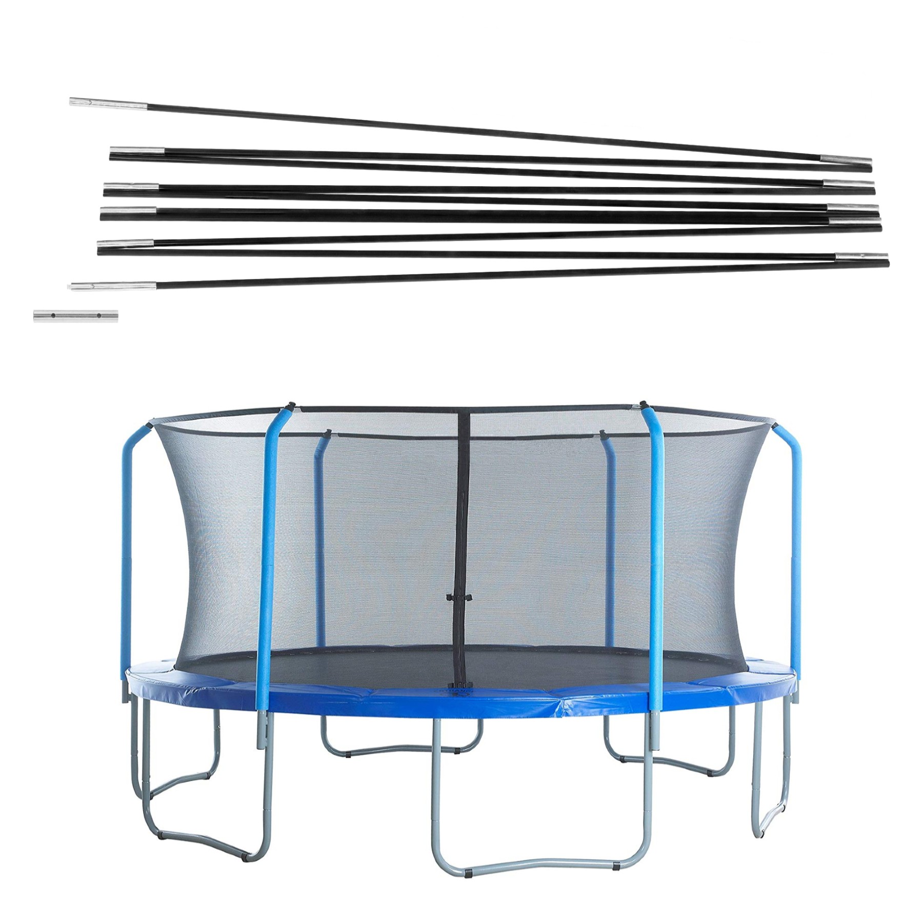 Universal Trampoline Fibreglass Rods to Replace the Top Ring of Net Enclosure for 12 FT. Frame - Pole Caps Included