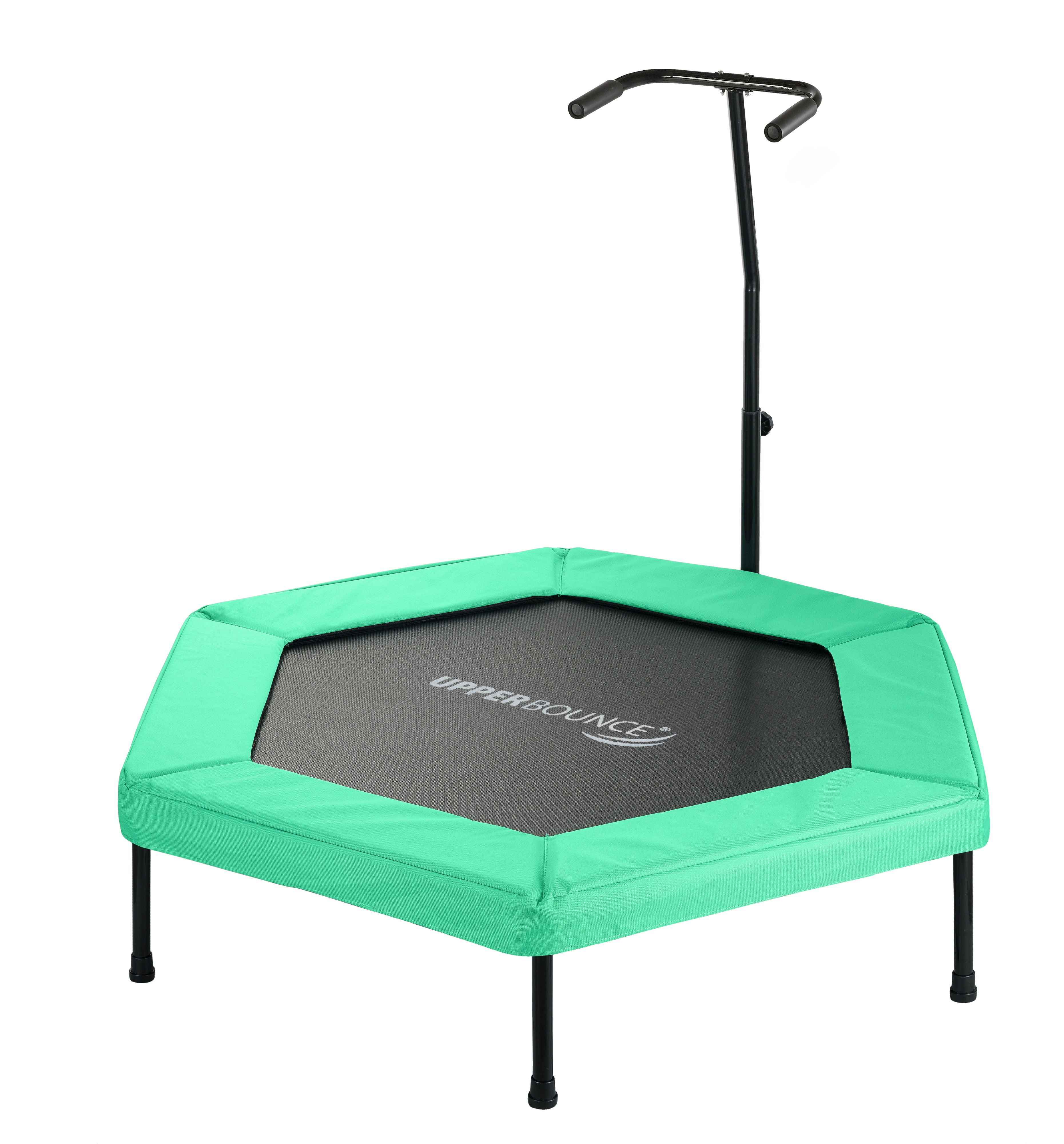 Upper Bounce 50" Hexagonal Fitness Rebounder Mini Trampoline - T-Shaped Adjustable Hand Rail - Green
