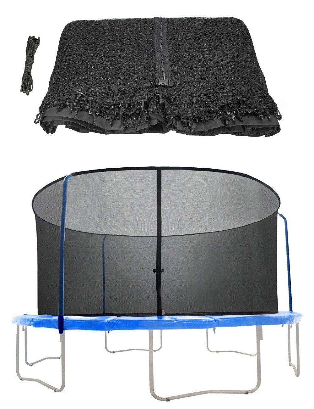 Trampoline Replacement Enclosure Safety Net for 8 ft. Round Frames using 3 Curved Poles and Top Ring - Net Only